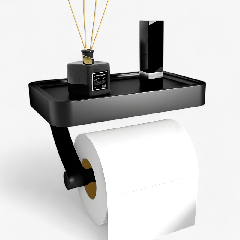 Toiletrulleholder med Hylde – Elegant og Pladsbesparende Vægmontering i Aluminium