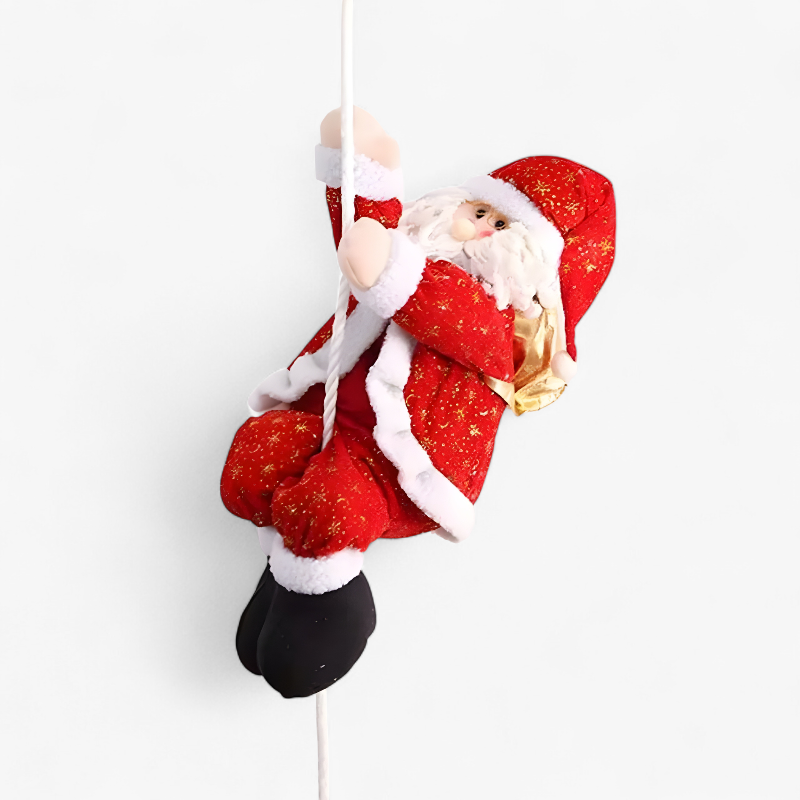 Klatrende Julemand i Rødt Kostume – Hængende Plysfigur til Vindue, Væg og Juletræ