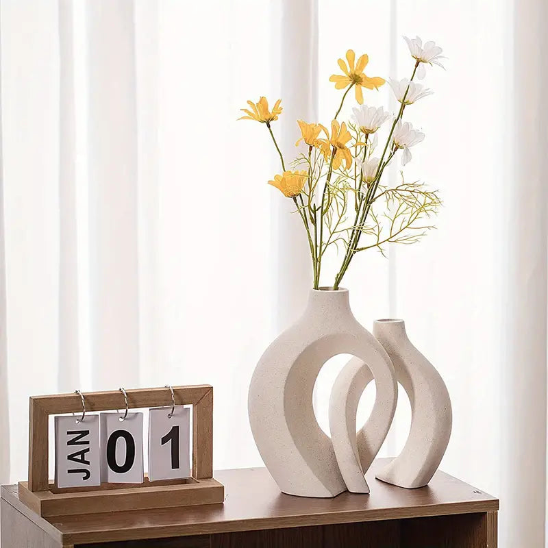 Moderne Keramisk Vase Sæt – Skulpturelt Design til Minimalistisk Indretning