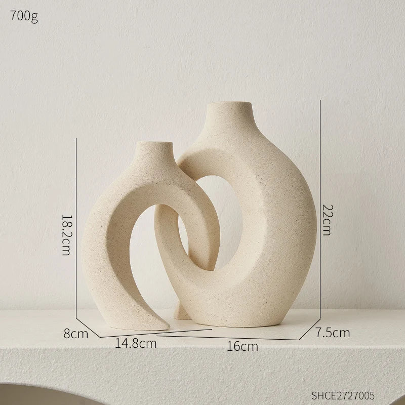 Moderne Keramisk Vase Sæt – Skulpturelt Design til Minimalistisk Indretning