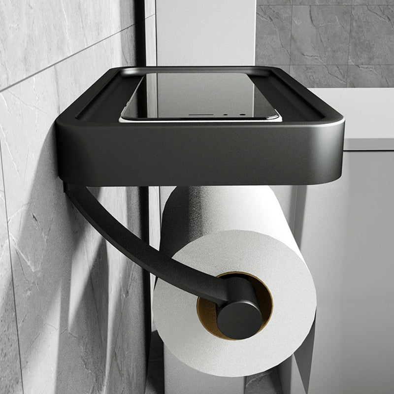 Toiletrulleholder med Hylde – Elegant og Pladsbesparende Vægmontering i Aluminium